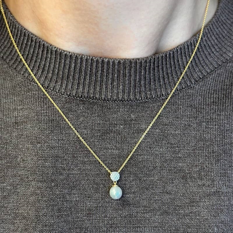 8kt guld perlevedhæng med zirkonia og perle